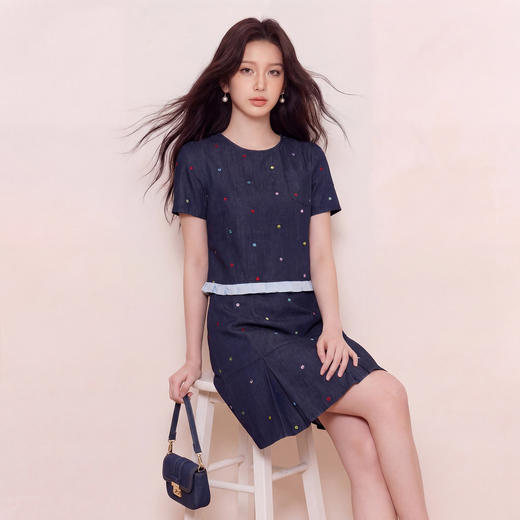 奢姿大码女装2026夏季胖妹妹时尚彩点装饰牛仔两件套气质通勤套装9962936010 商品图2