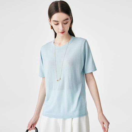 PALUOPO/PL【桑蚕丝混纺】天丝 T 恤女夏季新款宽松显瘦冰感上衣ES250952M 商品图11