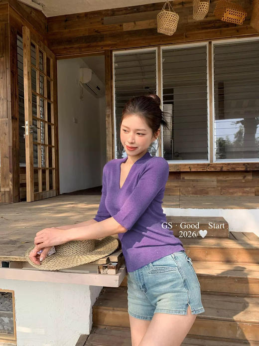 素颜美女公式中袖V领羊毛衫修身打底 商品图4