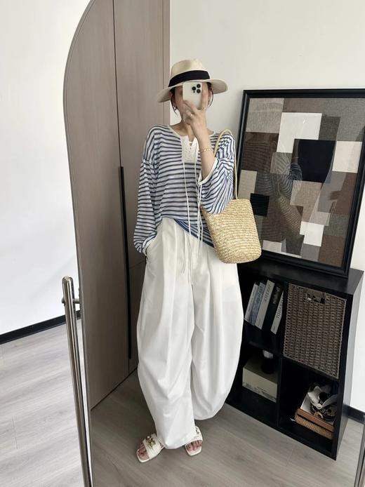 【蚕丝羊毛绑带罗马领条纹上衣】春夏可当防晒软糯亲肤，度假通勤都能穿WD 商品图8