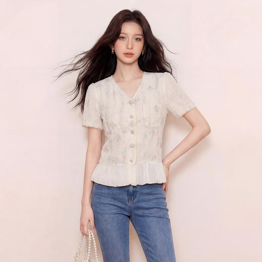 奢姿大码女装2026夏季胖妹妹时尚碎花刺绣上衣气质甜妹轻社交小衫9962294593 商品图4