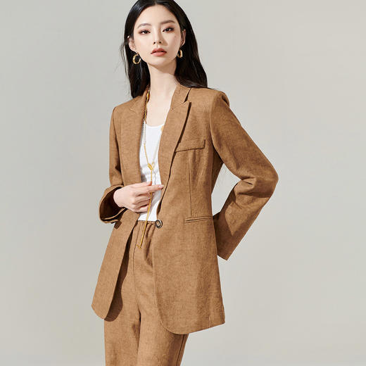 剩S/M/L 芳外新款时尚亚麻西装外套复古气质宽松西服女8T24AX0206 商品图1