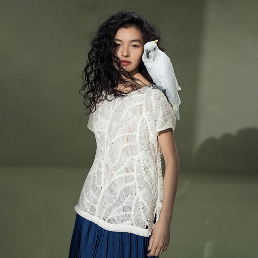 【林栖设计小店】手工摇花|瓷白刺绣蕾丝优雅百搭2026夏新款衬衣两件套1962012 商品图1