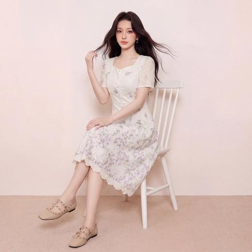 奢姿大码女装2026夏季胖妹妹轻奢优雅连衣裙气质碎花方领A字裙9962860085 商品图3
