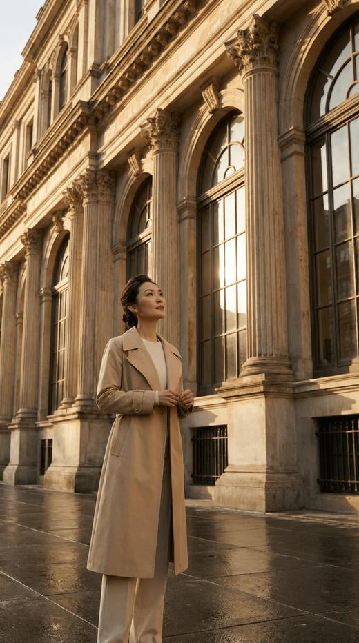 大翻领袖口开叉加袢系腰带单层风衣（附腰带） 商品图0