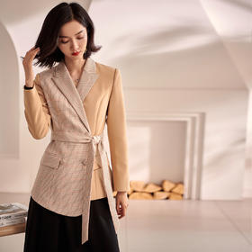 剩S/M/L/XL 米思阳复古格子时尚拼接西服气质显瘦西装外套女1W21AX0574