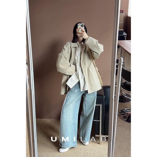 UMILAB｜艺术家*随性泼漆四维工艺100%赛络纺棉藏肉直筒牛仔裤BP1338V 商品图1