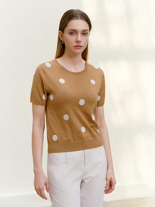 【圆点印花针织套衫】26年春夏新品女士棉质短袖针织薄套衫 商品图0