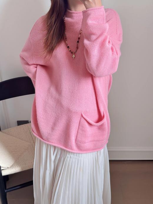 【缩绒卷边薄针织衫】3色可选~细针织羊毛混纺纱线，自带朦胧微透的视觉效果WD 商品图0