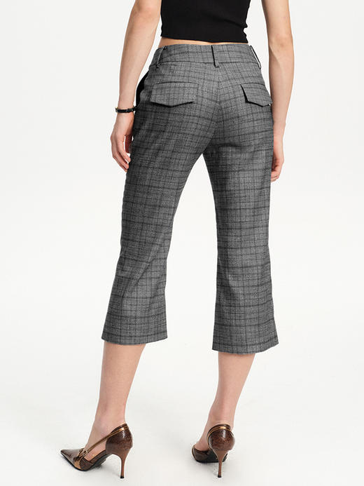 TR她热 柏林漫步 灰色格纹开衩复古通勤简约七分直筒微喇西装裤 商品图4