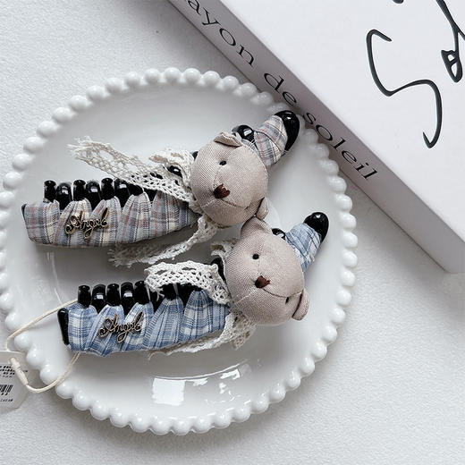 可爱ZY格纹蕾丝熊头香蕉夹-纪念日百货门店同款169648144 商品图1