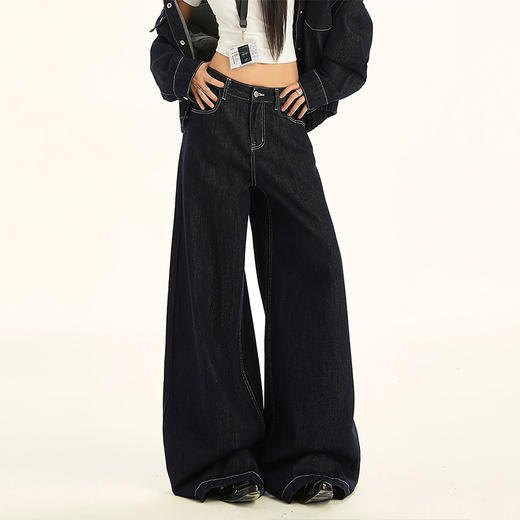 西遇美式复古牛仔裤女2026年春季新款原牛色宽松直筒垂感拖地裤SS060198 商品图2