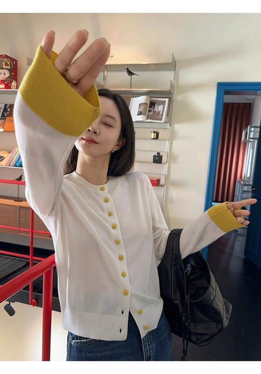 减龄小包扣撞色羊毛莱赛尔针织开衫 商品图3