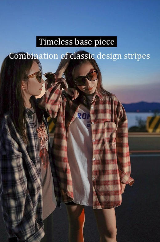 春秋磨毛韩国订单美翻格子控衬衫外套开衫 商品图2