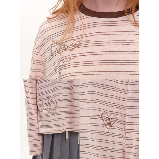 UMILAB｜天马座*反emo穿搭 原创刺绣仿麻棉 显白条纹长袖T恤T789V 商品图4