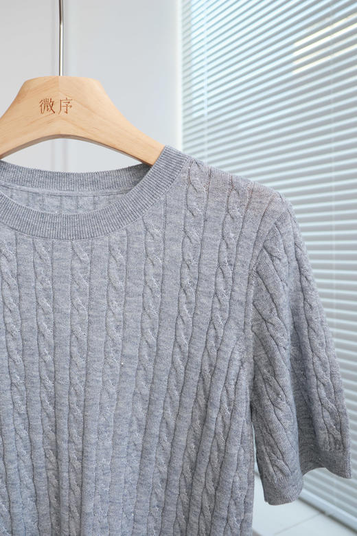 盈盈闪闪|亮丝珠片绞花短袖 商品图5