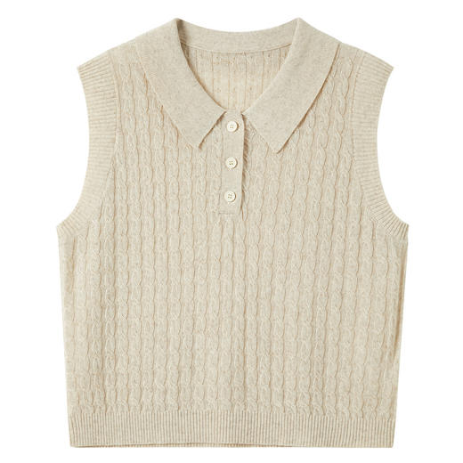 三彩2026夏季新款绞花针织衫莱赛尔背心毛衫无袖短款文艺M 商品图4