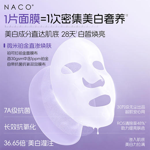 【老客专属福利】NACO传明酸焕白修护面膜25ml*10片/盒 #持证美白 4D美白矩阵&5D修护锁白 美白更全面 更持久 不反黑 商品图2