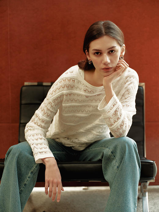 【镂空针织套衫】26年春夏新品女士棉+桑蚕丝时尚毛衣 商品图0