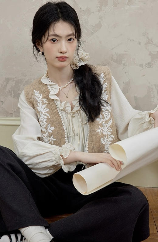 法式浪漫春日花朵领丝绵衬衫温雅舒心 商品图6