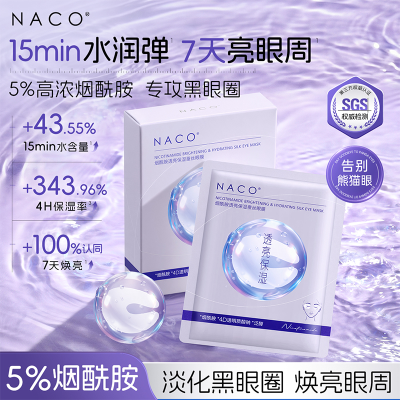 【319任选4️⃣件 】NACO烟酰胺透亮保湿蚕丝眼膜6ml*10对/盒 #焕亮眼周，密集水润