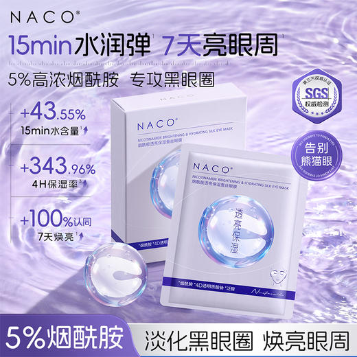 【319任选4️⃣件 】NACO烟酰胺透亮保湿蚕丝眼膜6ml*10对/盒 #焕亮眼周，密集水润 商品图0