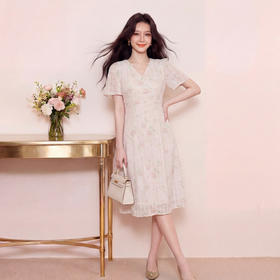 奢姿大码女装2026夏季甜美碎花减龄连衣裙胖妹妹V领温柔风裙子9962860049