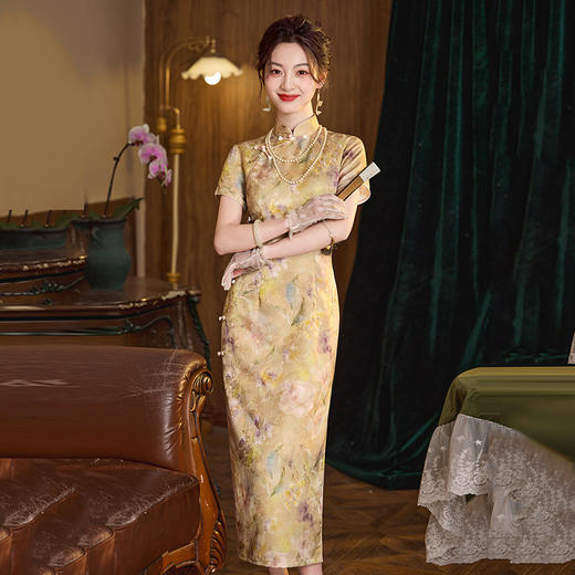 国风长款改良旗袍，中式复古修身短袖平时可穿旗袍SC20956 商品图0