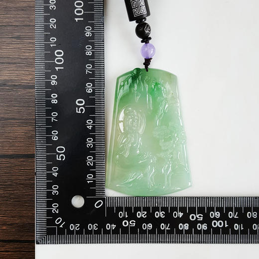 【天然正品】A货翡翠天然精品无纹裂冰种飘阳绿观音无事牌翡翠（吉祥、如意）吊坠项链70.7*48.5*6.0MM（皆取最大值）060326NJS13 商品图2