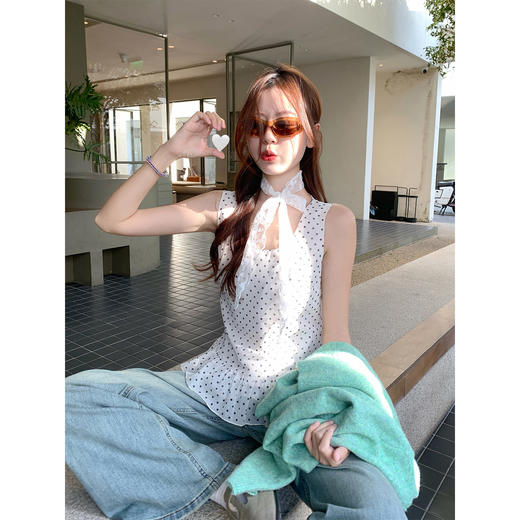 <曾小咸推荐>3.13现货秒杀 ！微信超特价！韩系波点花边吊带背心 日常149.99 立减90 秒杀59.99！！ 商品图1