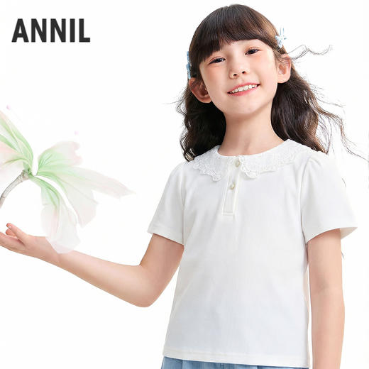 女童翻领短袖针织衫夏季新款安奈儿童装EG621617 商品图1