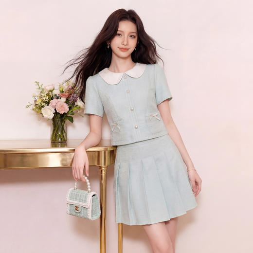 奢姿大码女装2026夏季蝴蝶结小香风两件套胖妹妹娃娃领时尚套装9962960033 商品图4