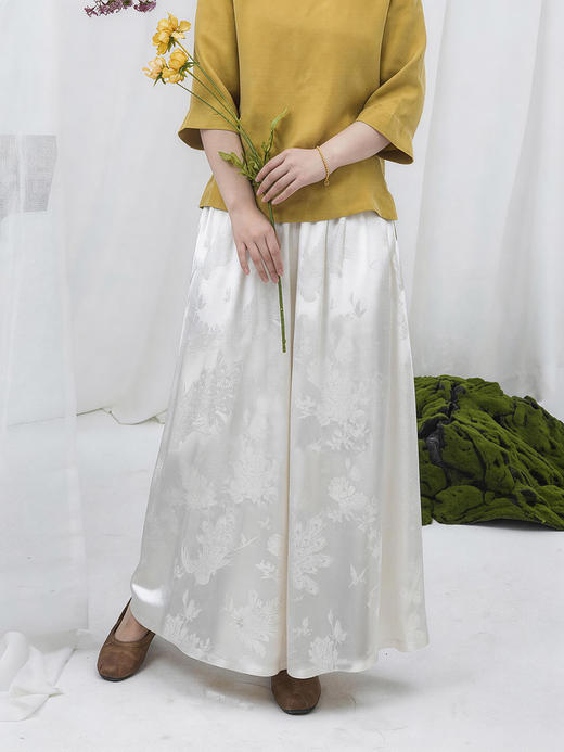 2022夏季凉爽中式醋酸柔软顺滑提花阔腿裤B220331 商品图3