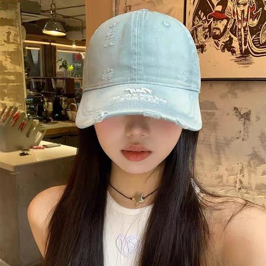 【春季穿搭】美式新款字母复古做旧蓝色棒球帽女款春刺绣帽子显脸小鸭舌帽男潮 商品图1