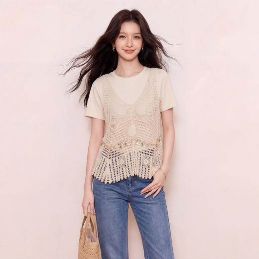 奢姿大码女装2026夏季减龄镂空设计两件套胖妹妹圆领休闲时尚套装9962954626 商品图4