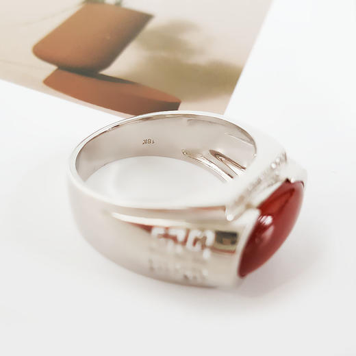 【天然正品】A货翡翠AU750白金镶钻镶天然细腻糯冰种蛋面红翡宽版翡翠戒指23号（戒圈可改）280226NJS34 商品图5