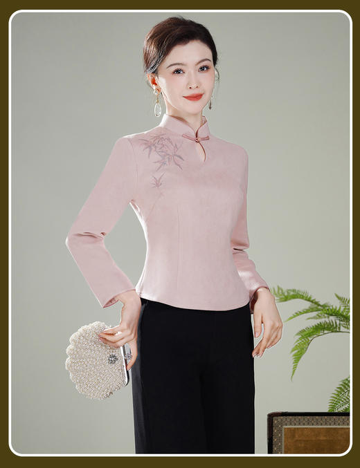 【粉烟】麂皮绒绣花改良新中式，国风旗袍唐装上衣XGT-T25114 商品图1