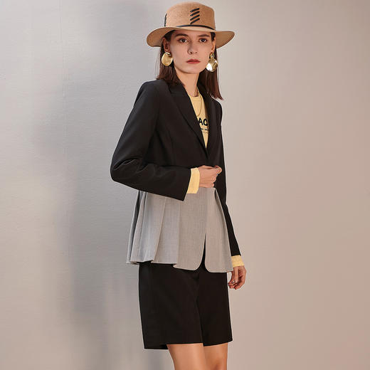剩S/M/L/XL 芳外新款拼接西服套装职场潮品时尚两件套装8T21AG0333 商品图1