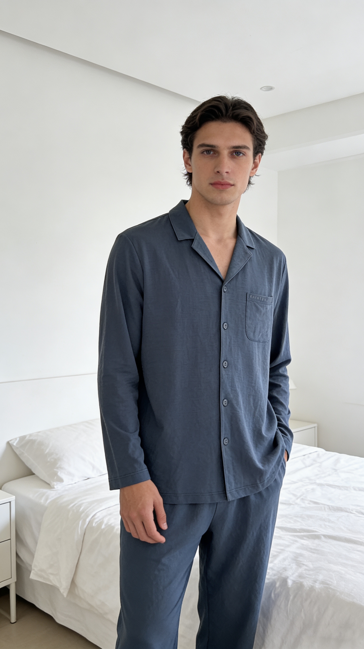 【科技麻】SCHIESSER德国舒雅男士翻领开衫长袖长裤套装35/22783H