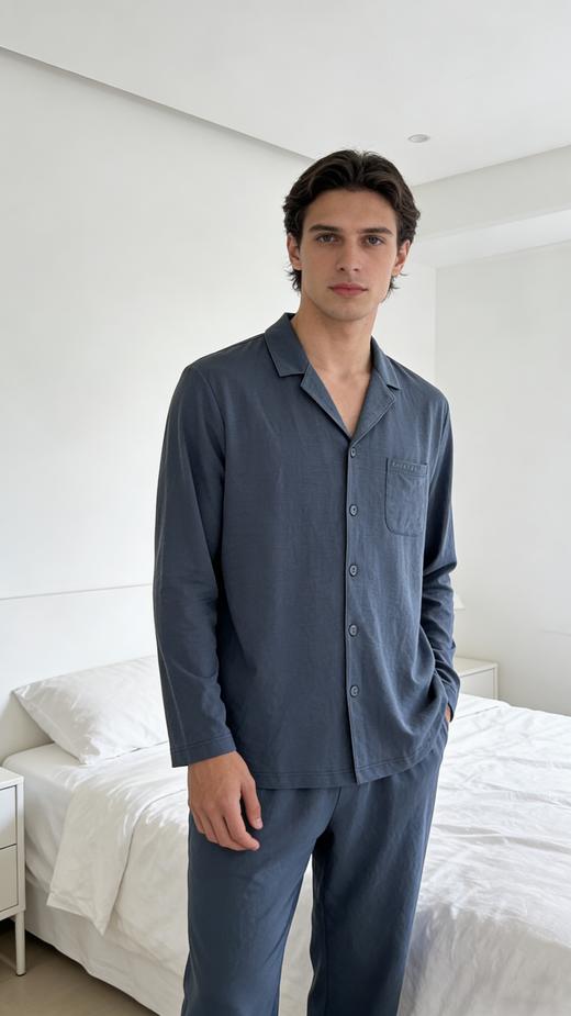 【科技麻】SCHIESSER德国舒雅男士翻领开衫长袖长裤套装35/22783H 商品图0