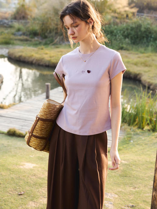 OLrain欧芮儿2026紫色T恤女夏季新款宽松显瘦百搭休闲上衣 商品图0