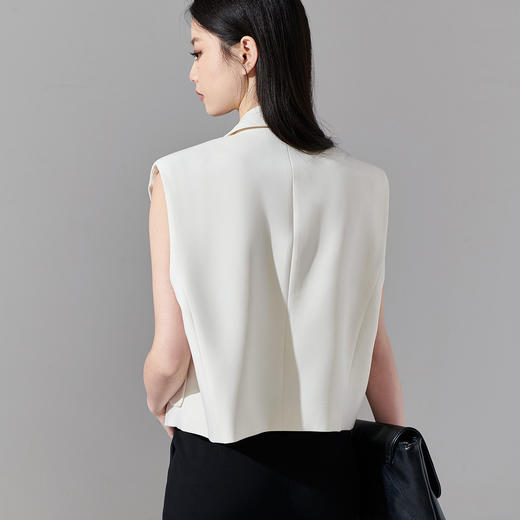 剩L/XL 芳外2026春季新款黑色百搭双排扣无袖外套女宽松休闲短款马夹0092 商品图3