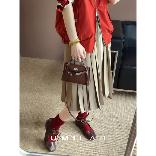 UMILAB｜万搭王*高智感 四面弹k皱TR面料 撞色松紧腰百褶裙D859V 商品图3
