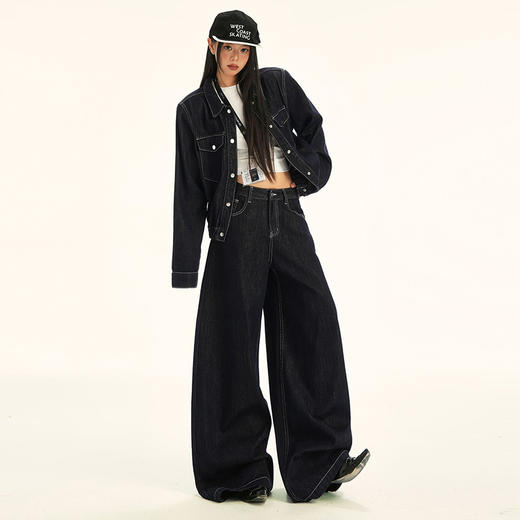 西遇美式复古牛仔裤女2026年春季新款原牛色宽松直筒垂感拖地裤SS060198 商品图4