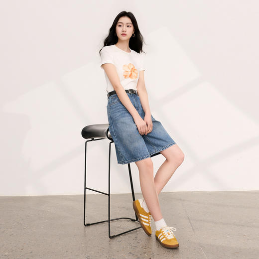 三彩2026夏季新款美式复古休闲牛仔裤高腰宽松阔腿裤五分裤中裤M 商品图3