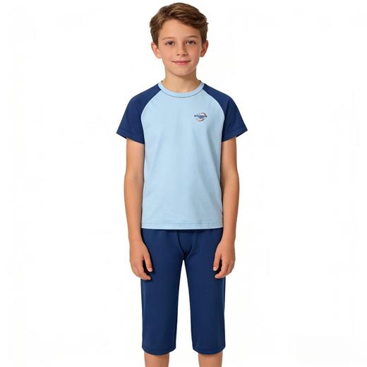 【天丝棉】舒雅童装男童短袖七分裤家居套装  64%莱赛尔 27.4%棉 8.6%氨纶 3B/26373H 商品图3
