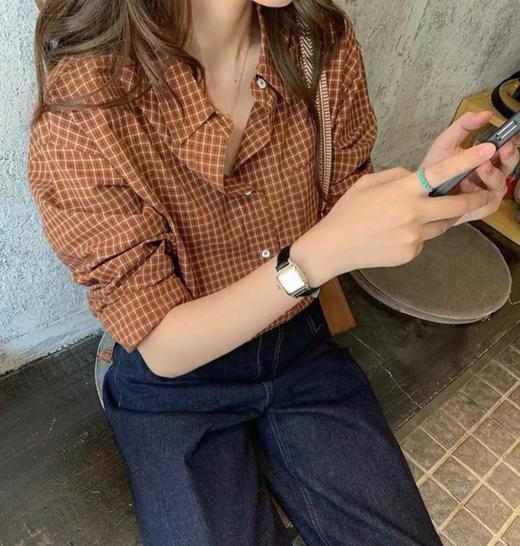 老米优品🎈3-5天！韩代同款。春日本命衬衫！《焦糖南瓜色🎃100%新疆棉  细格纹衬衫》单穿慵懒，叠搭时髦~经典小格纹肌理，低调高级，比大格纹更显瘦！CY260311A 商品图2