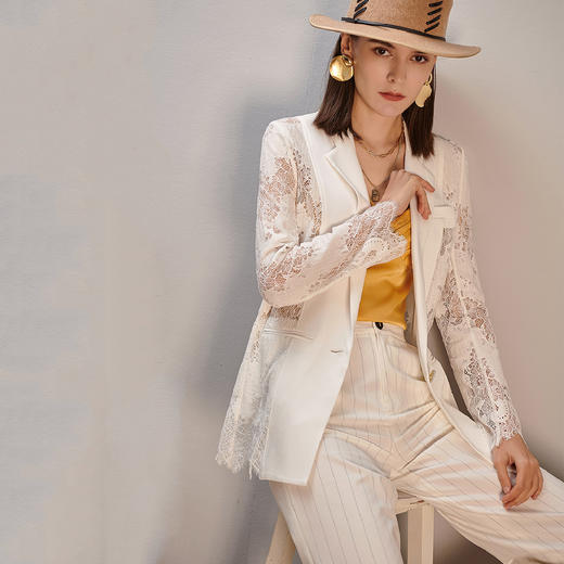 芳外新款蕾丝拼接醋纤长袖外套式西服女8T21AX0405 商品图2