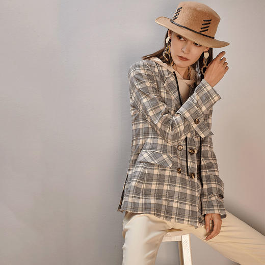 芳外新款格子西装外套知性时尚气质西服女8T21AX0330 商品图2