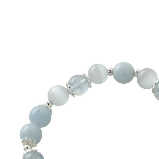 三彩2026新款清新通勤冰透合成海蓝宝猫眼鱼尾海螺小众串珠手串 商品图4